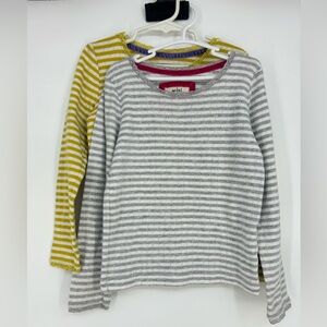 Mini Boden Set Of 2 Girls 6-7Y Gray & Gold Striped Long Sleeve Shirt Lace Detail
